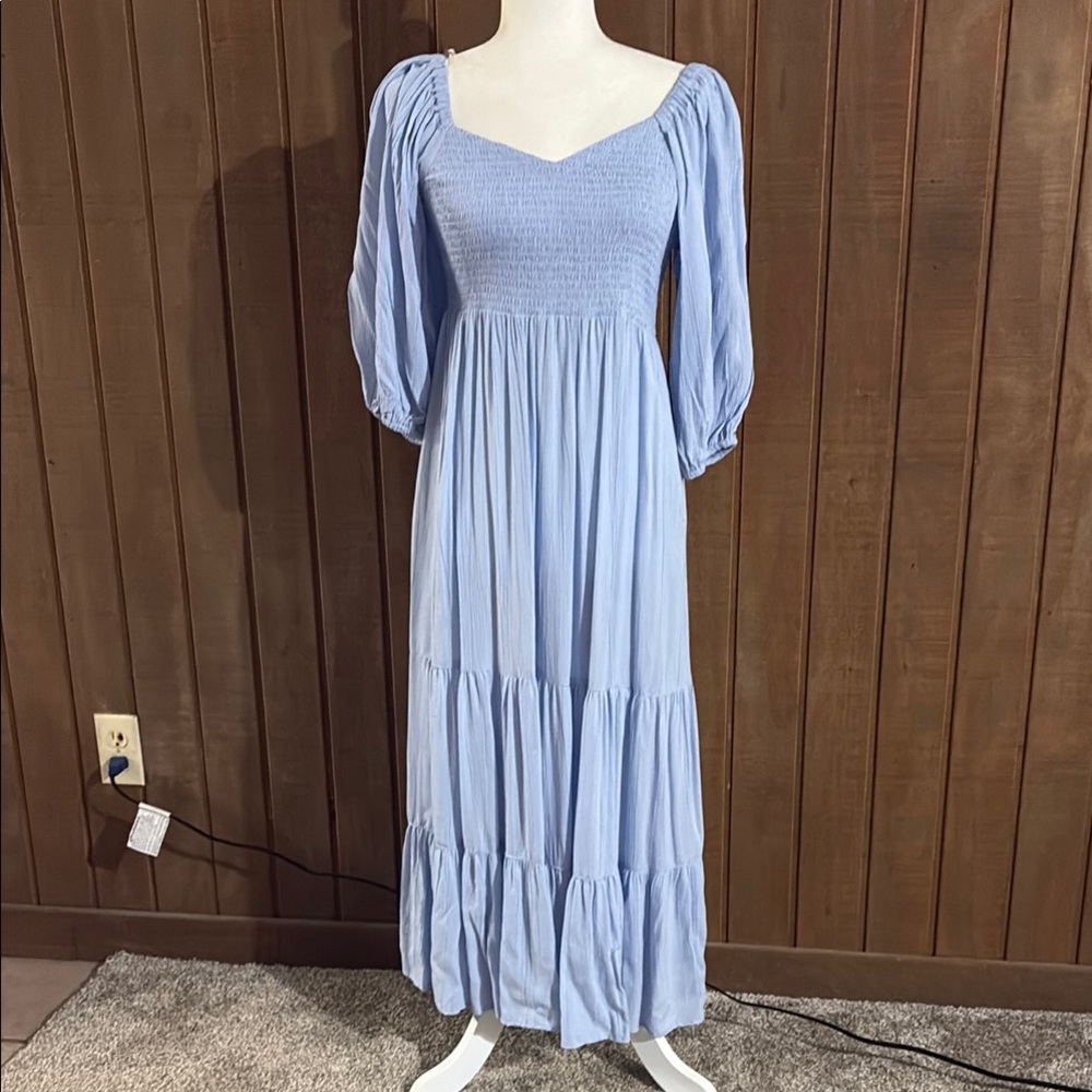 Angie Blue Tiered Sundress with Bishop Sleeves
